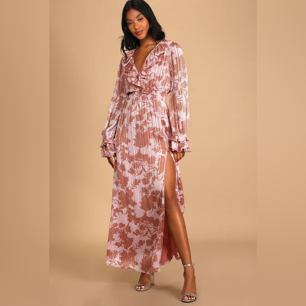 Lulus Exquisite Attention Lilac Floral Print Ruffled Long Sleeve Dress